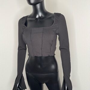 SHEIN Black Ribbed Long Sleeve Bodysuit